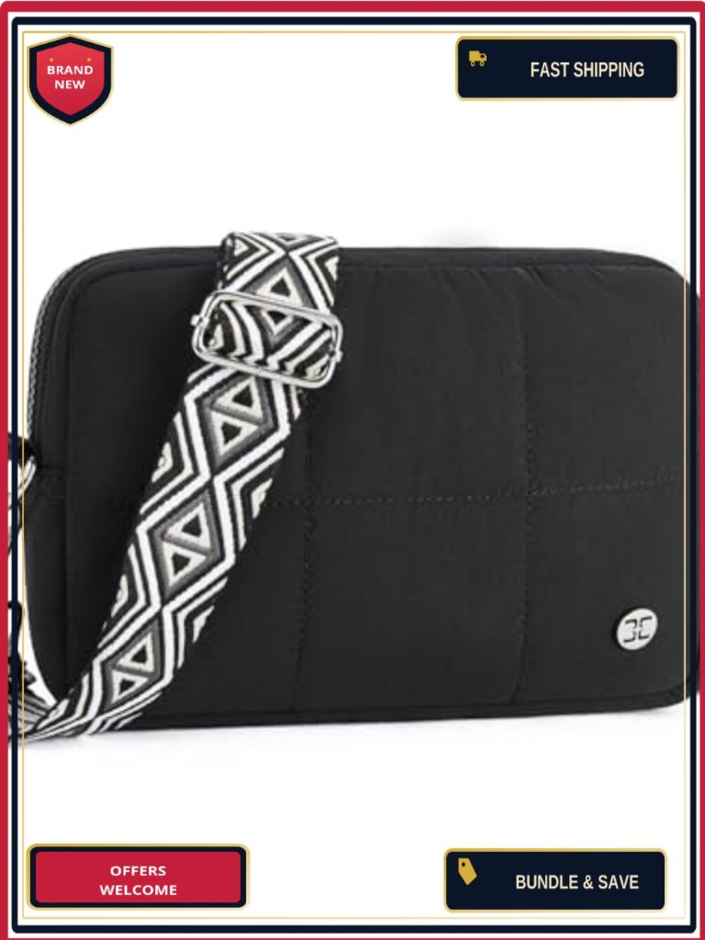 Quilted Crossbody Bag with Guitar Strap Adjustable Shoulder Purse